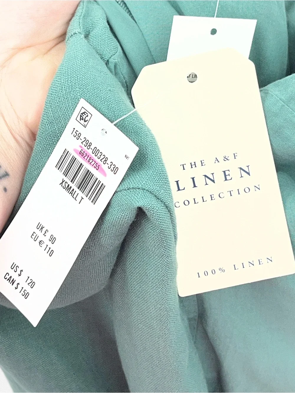 A&F XST Linen High-Neck Maxi Dress halter 0833 tall XS green Abercrombie fitch
